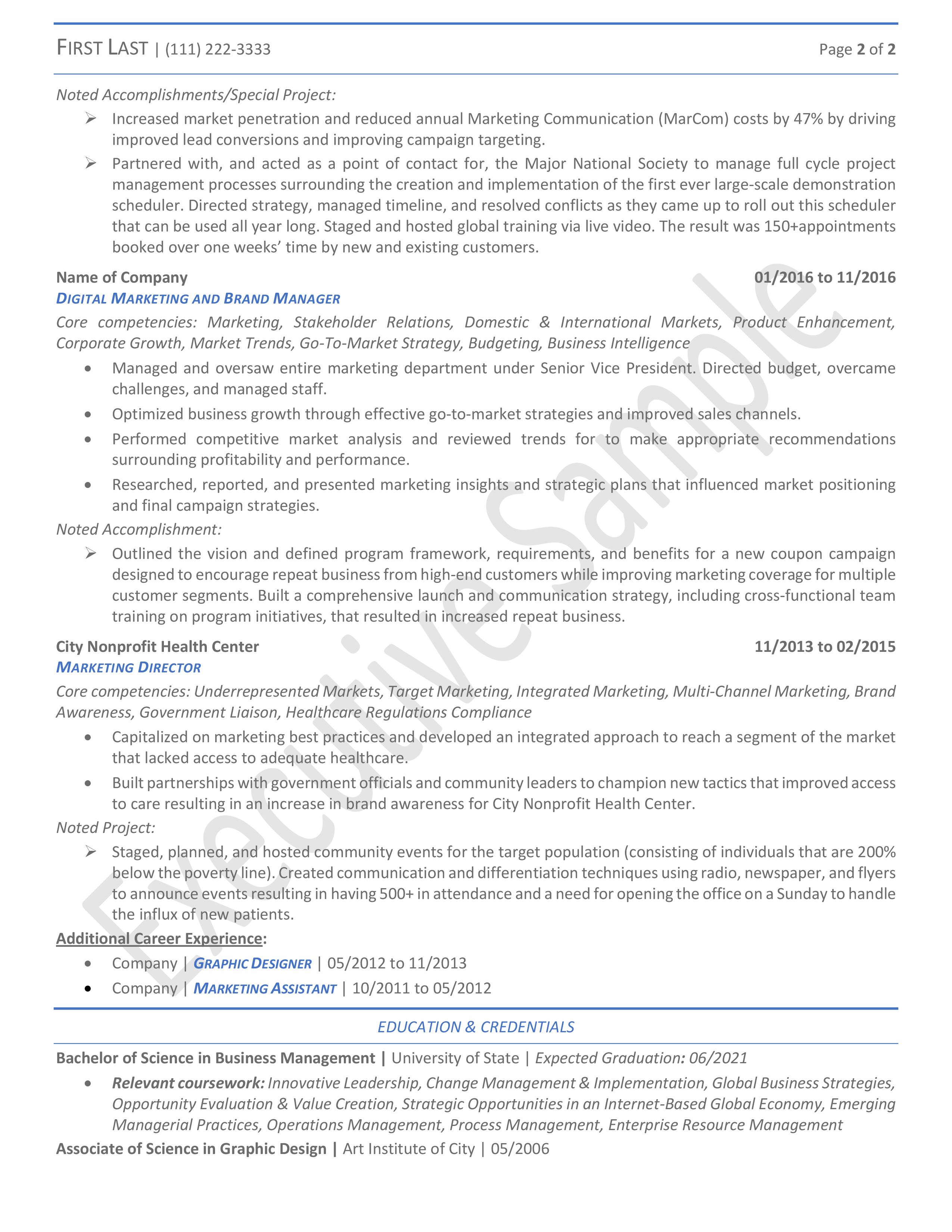 Executive Resume Sample Page 2