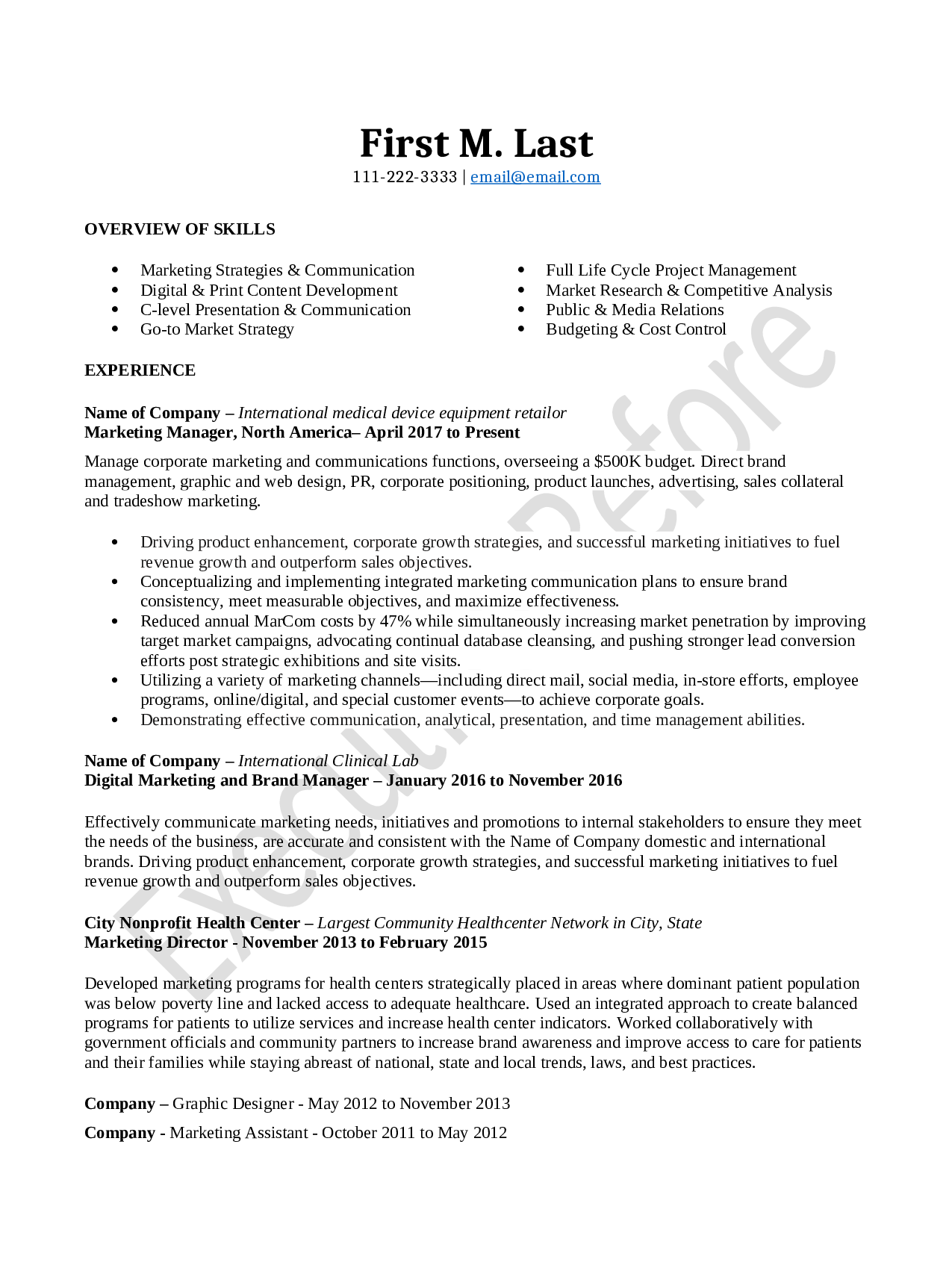 Executive Resume Before Page 1