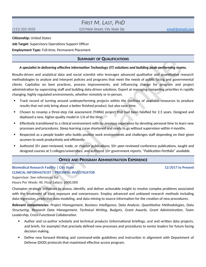 Federal Resume Sample Page 1