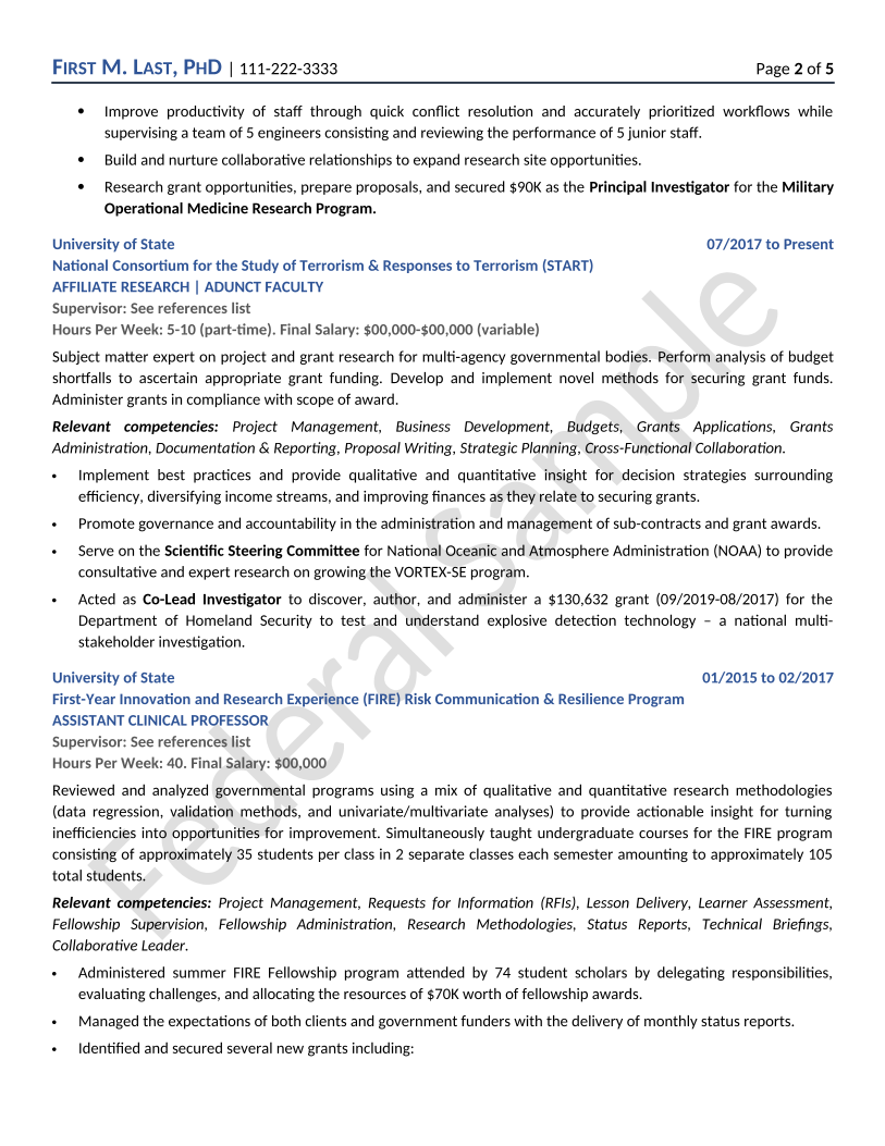 Federal Resume Sample Page 2