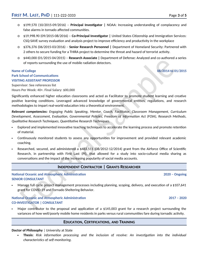 Federal Resume Sample Page 3