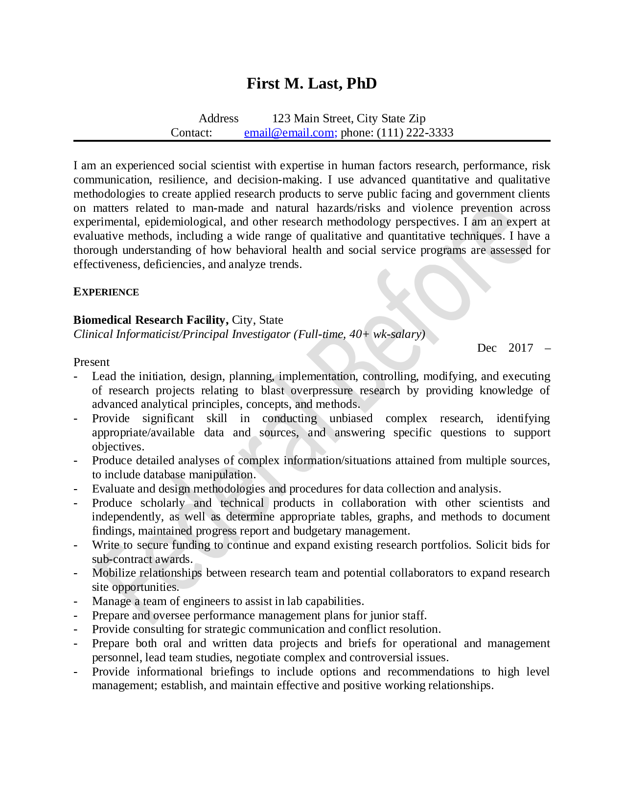 Federal Resume Before Page 1