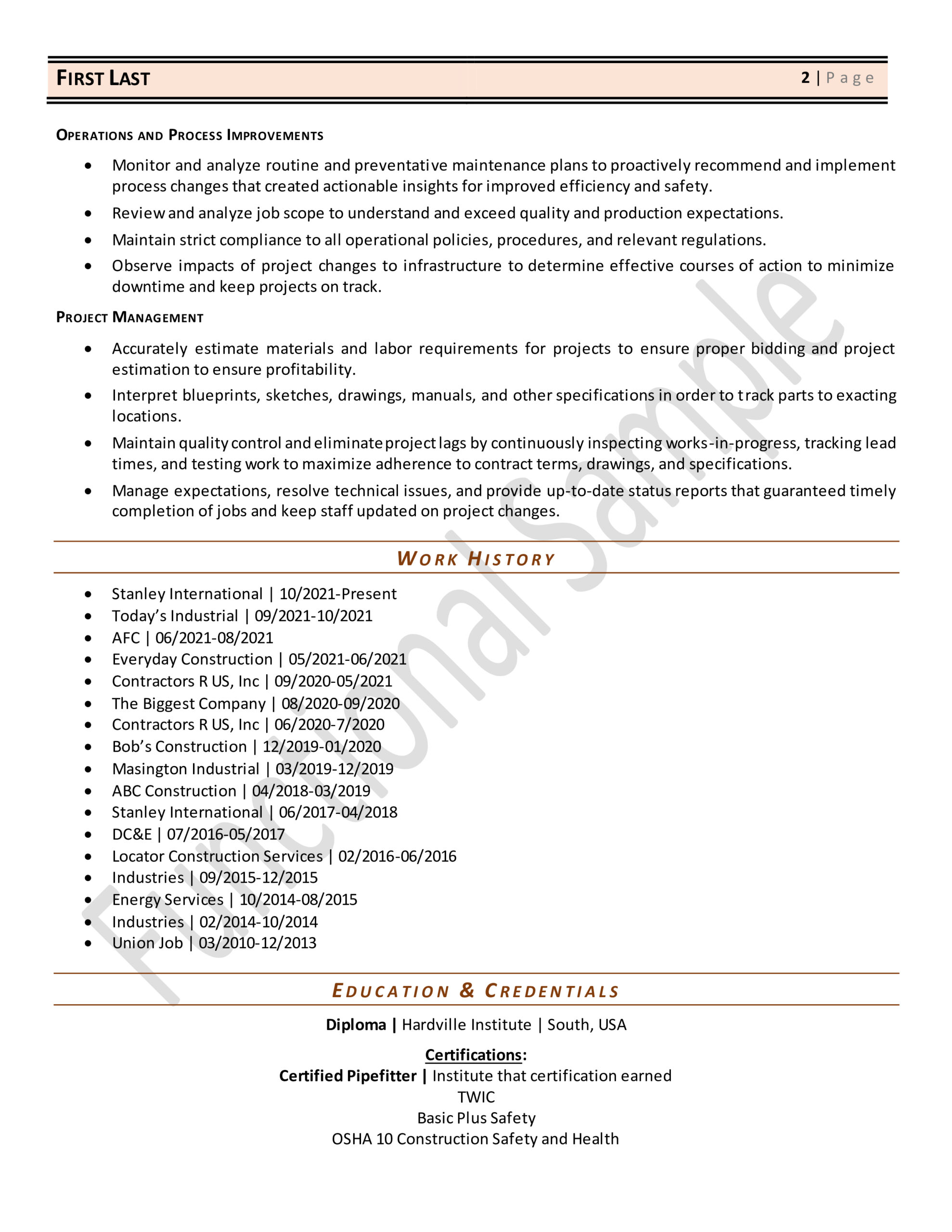 Page 2 of a final functional resume